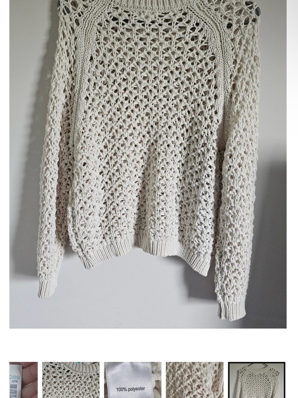 Medium - Maurices Cream Open-Weave Crewneck Sweater - Picture 3 of 12